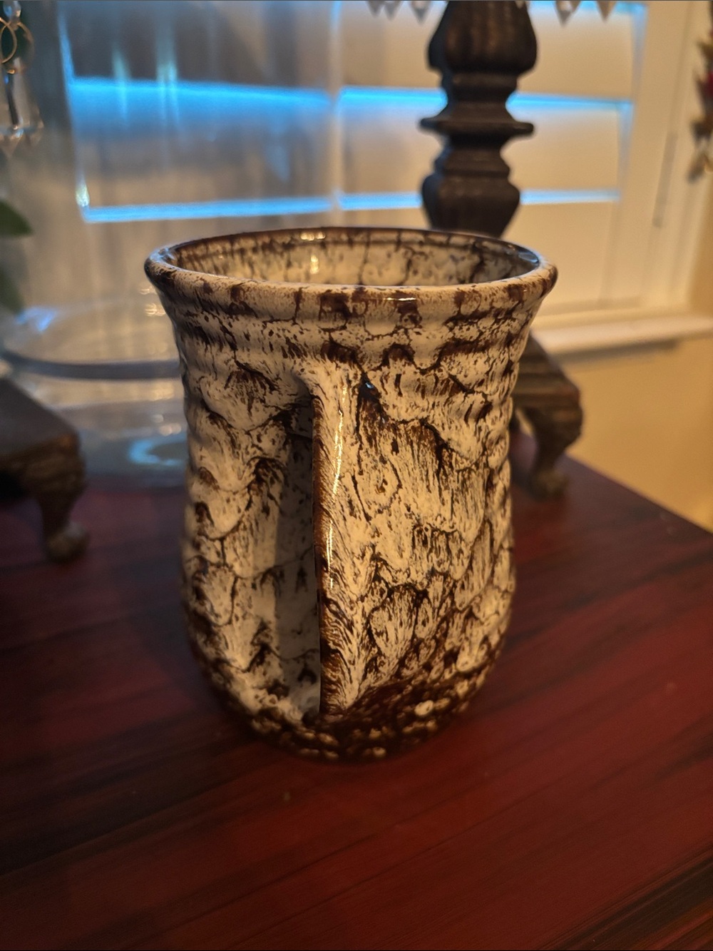 Rustic Ceramic 20 oz Coffee Mug in Cream and Brown - Handmade - Picture 3 of 7